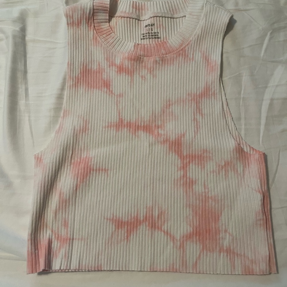 Aerie Women's Pink Tie-Dye Ribbed Crop Tank Top